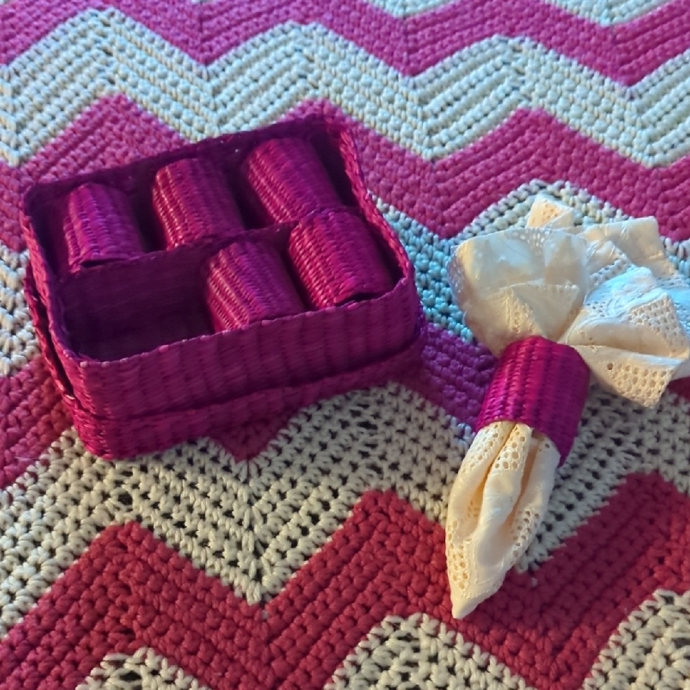 Handwoven Magenta Napkin Rings with Matching Storage Tray